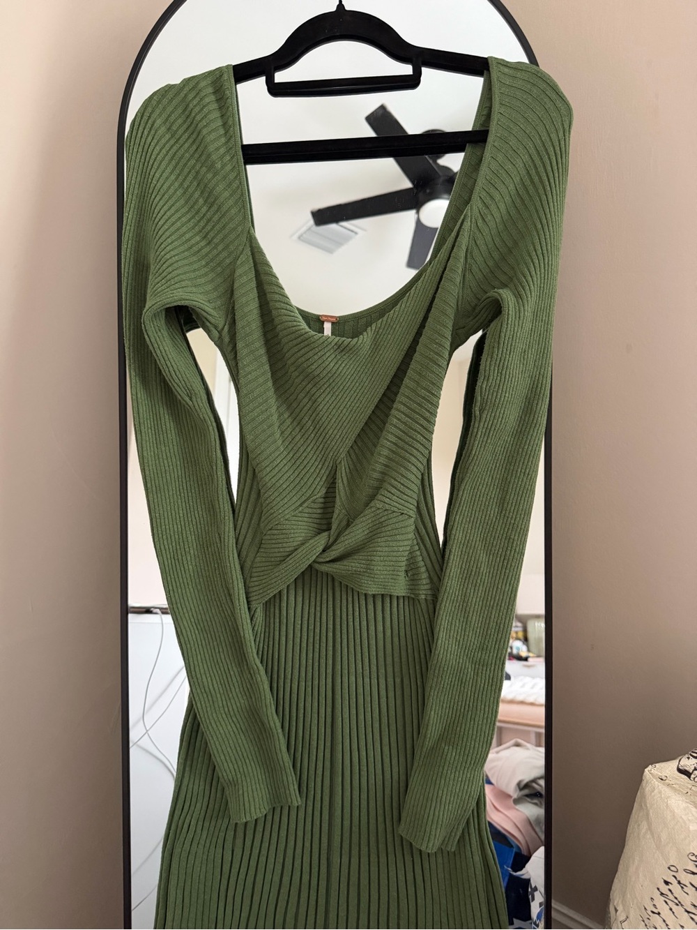 Free People Olive Green Long Sleeve Ribbed Twist-Front Maxi Dress - Picture 2 of 11